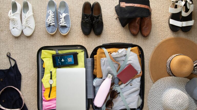 Clothing Essentials Packed Suitcase for Travel