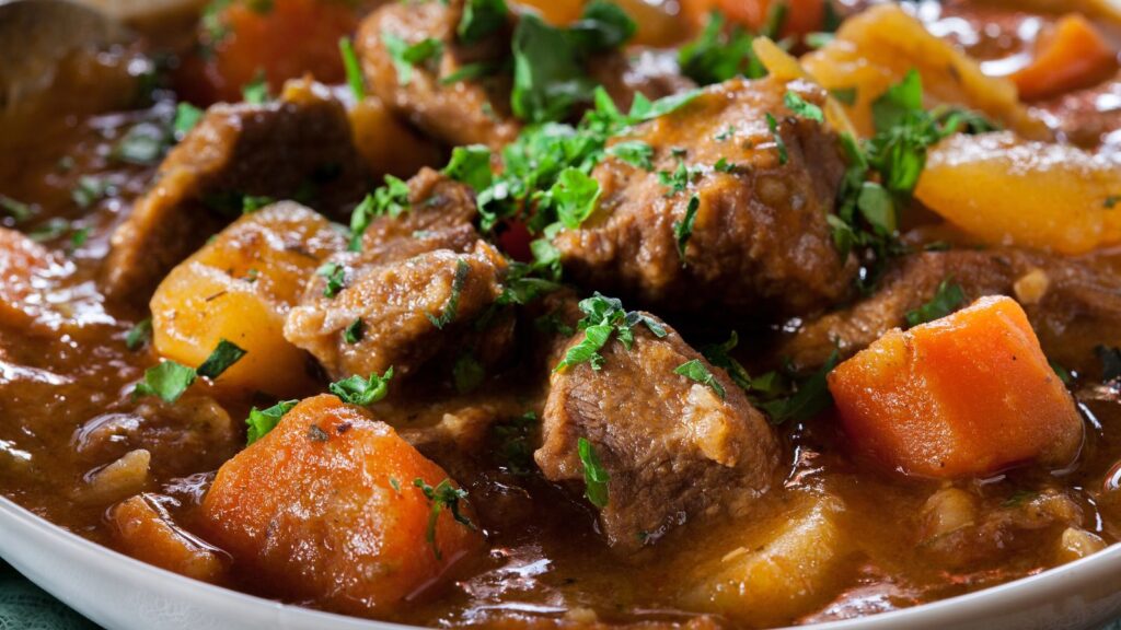 Food, Irish stew made with beef, potatoes, carrots and herbs