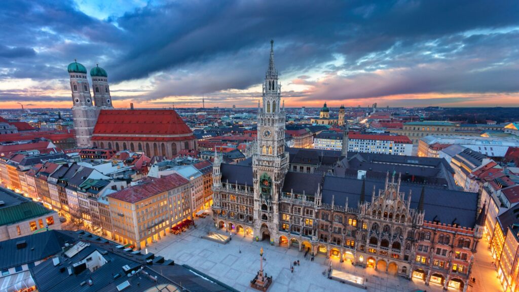 Aerial cityscape image of downtown Germany, Munich