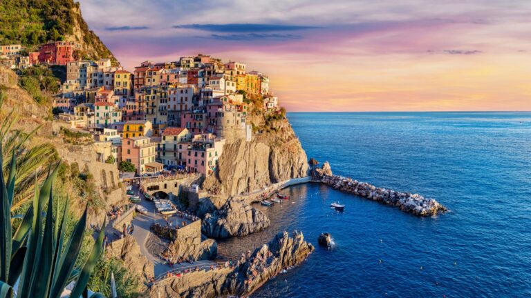 Manarola in Cinque Terre, Italy panorama at sunset