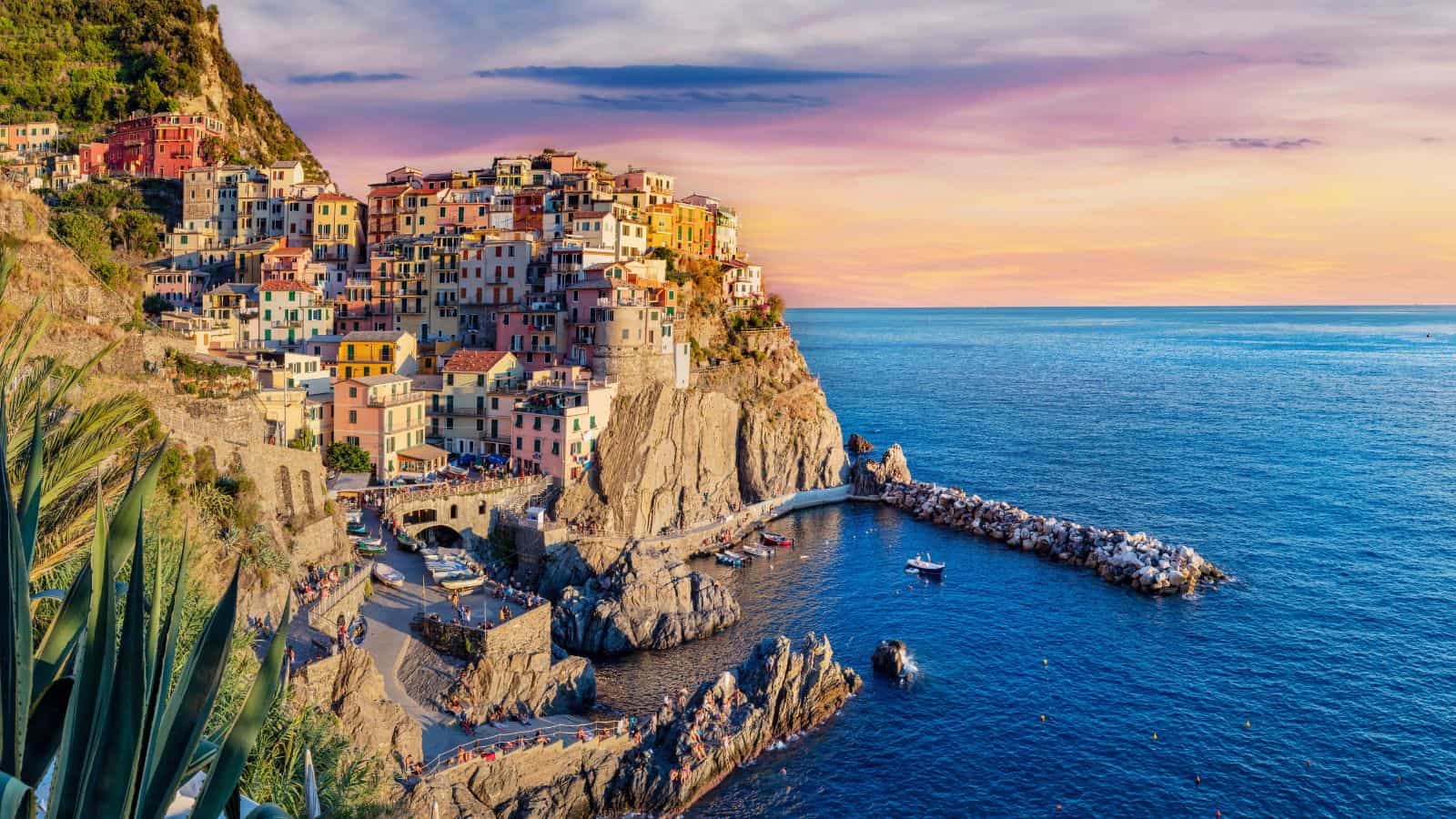 Manarola in Cinque Terre, Italy panorama at sunset