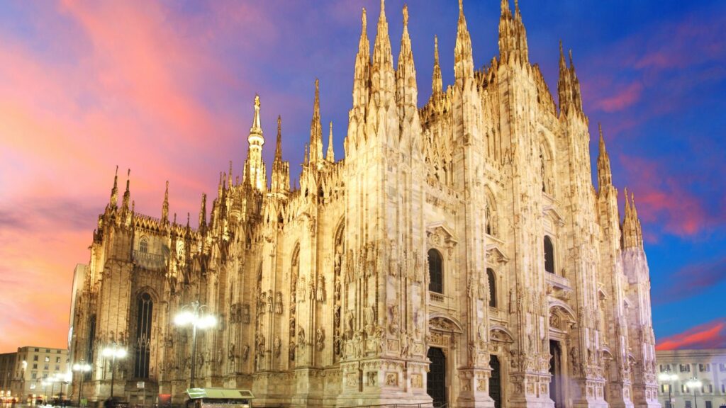 Italy, Milan cathedral dome during the beautiful sunset