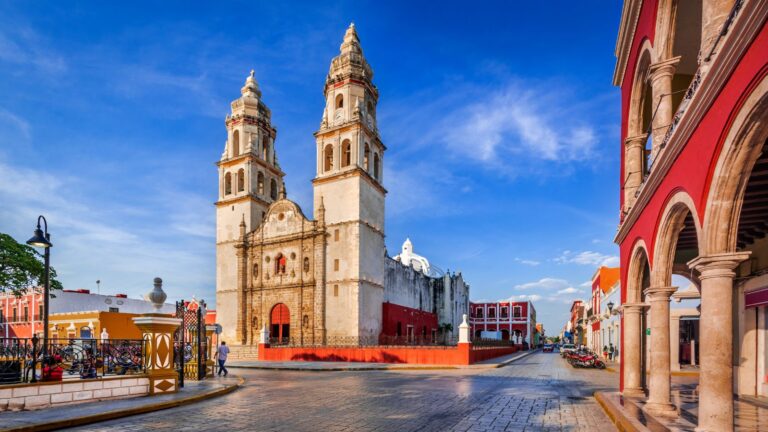 Mexico, Campeche, Independence Plaza in Old Town of San Francisco de Campeche, Yucatan heritage