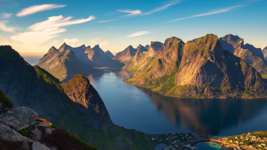 Fjords Around the Reine Fishing Village in Lofoten Islands, Norway