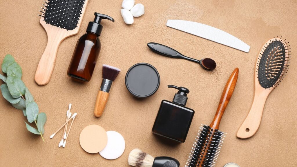 Personal Hygiene Products on Color Background