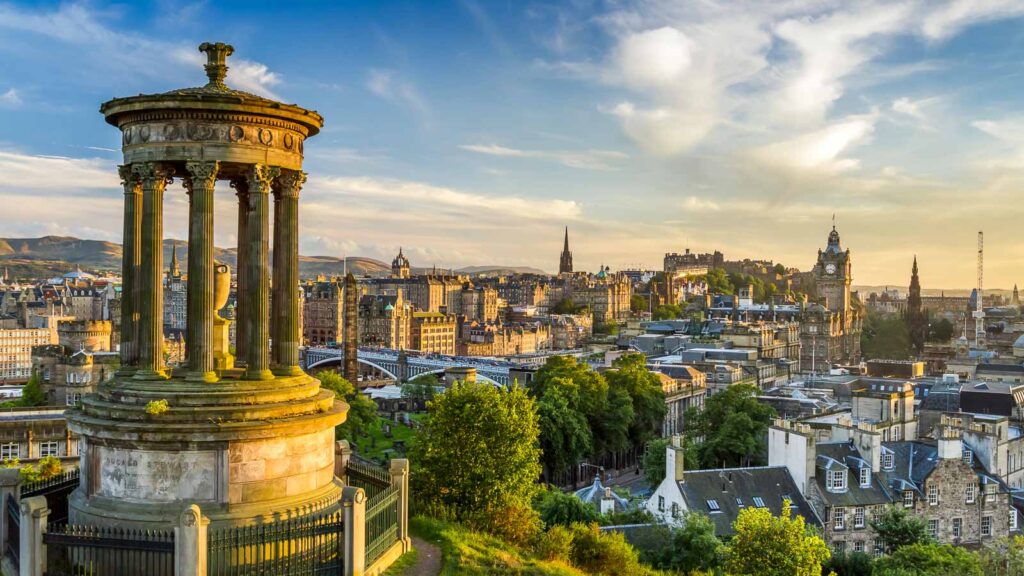 View of the castle from Calton Hill at sunset