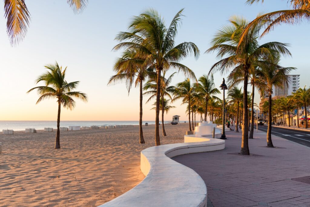 Sunrise at Fort Lauderdale Beach and promenade, Florida