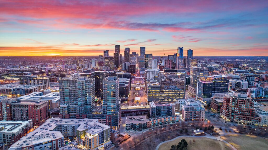 Denver, Colorado, USA Drone Aerial Skyline.