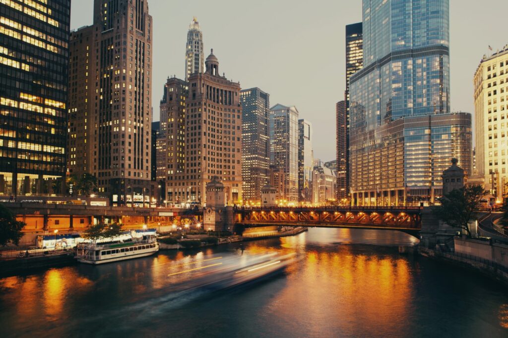 DuSable bridge at twilight, Chicago. Illinois