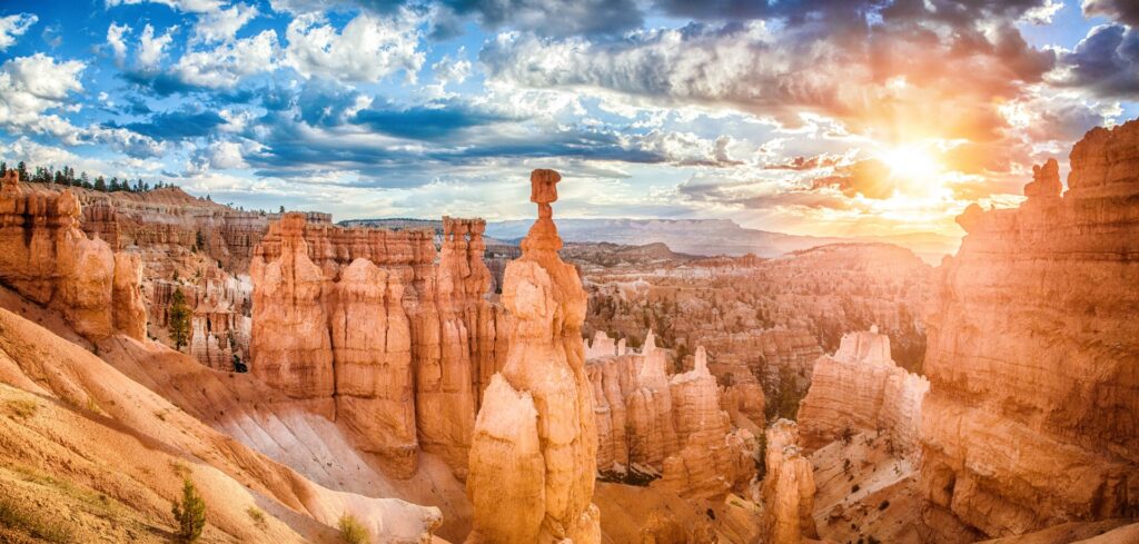 Bryce Canyon National Park at sunrise with dramatic sky, Utah