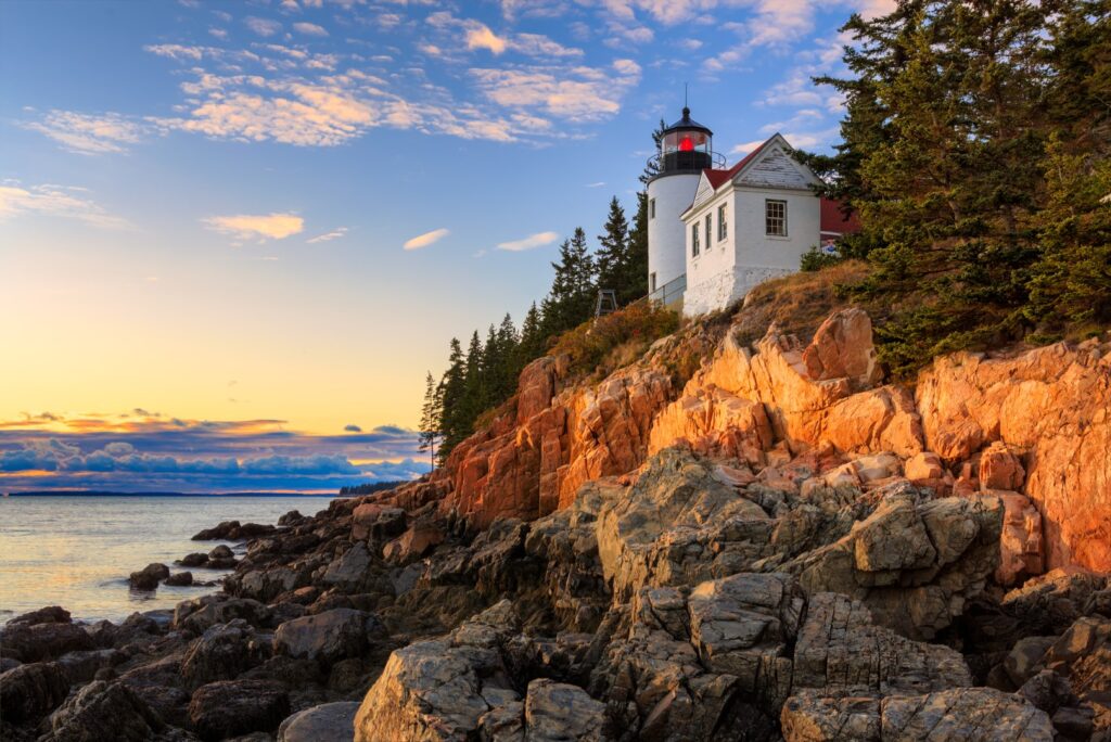 Sunset over Bass Head Light in Acadia National Park, Maine