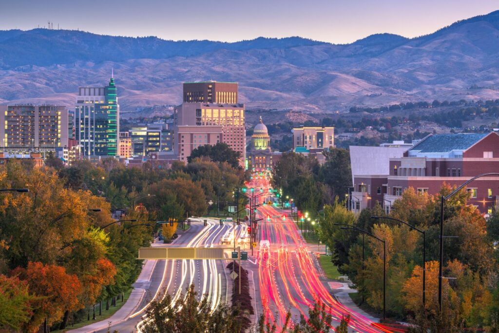 Boise, Idaho, USA downtown cityscape at twilight.