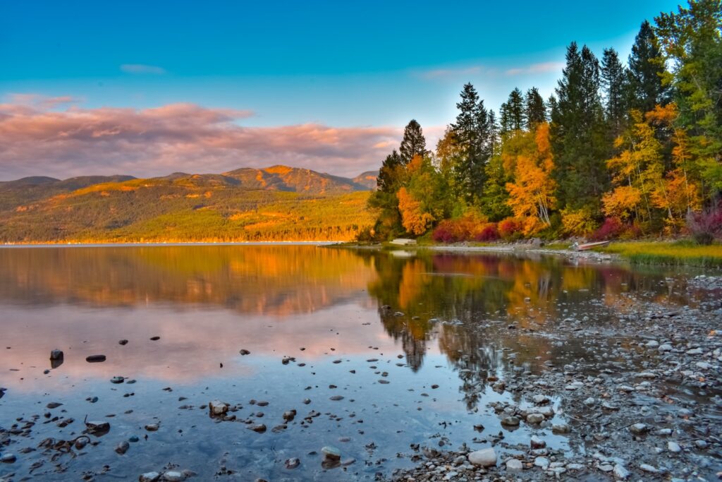 An autumn winter at the shore of Whitefish Lake, MT, USA