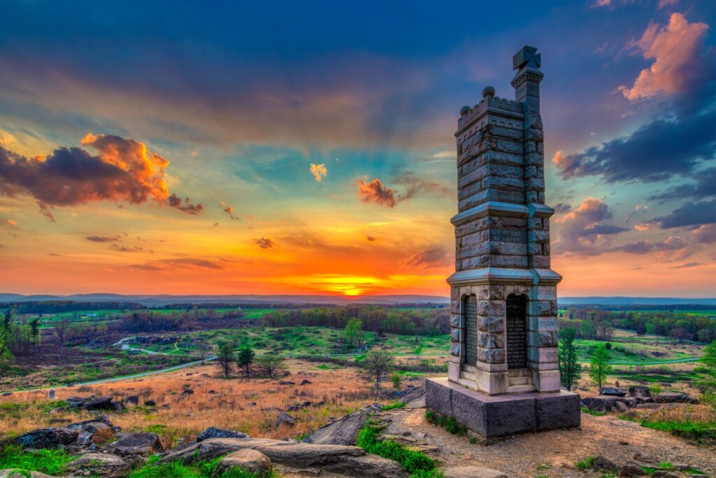 Sunset scenery from Little Round Top in Gettysburg, Pennsylvania