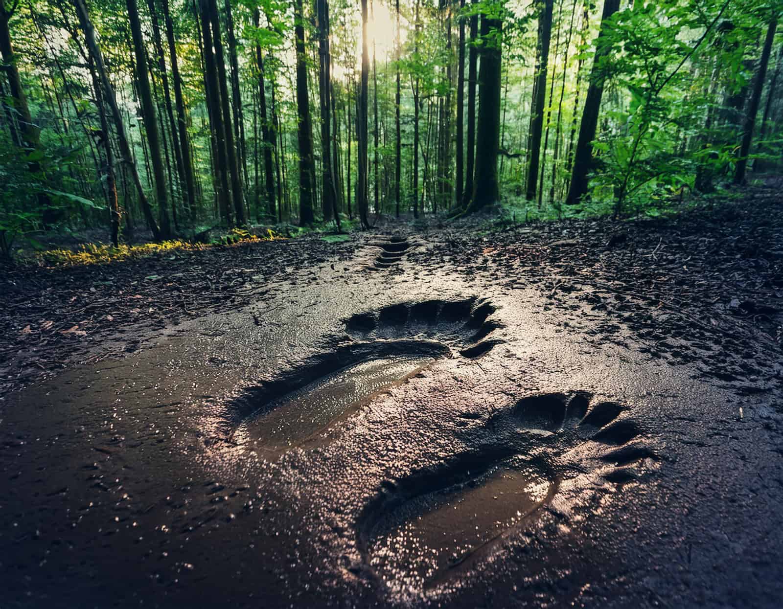 Cryptozoology Evidence Large Footprint in Muddy Forest Bigfoot Tracks of Mysterious Creature