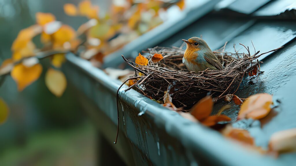 20240908013658list 16 Birds Nest in Gutter: A close-up of a small birdâ€™s nest nestled in a rain gutter, with twigs and leaves, adding a touch of nature to the gutter system. HD, lifestyle photo, commercial photo, soft light, light photo --ar 16:9 --style raw --stylize 250 --v 6.1 Job ID: d5b70469-9c75-4f16-a366-a5b698c8c9a9