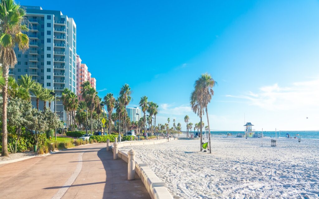 Clearwater beach with beautiful white sand in Florida