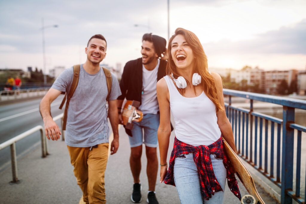 Group of happy friends hang out together