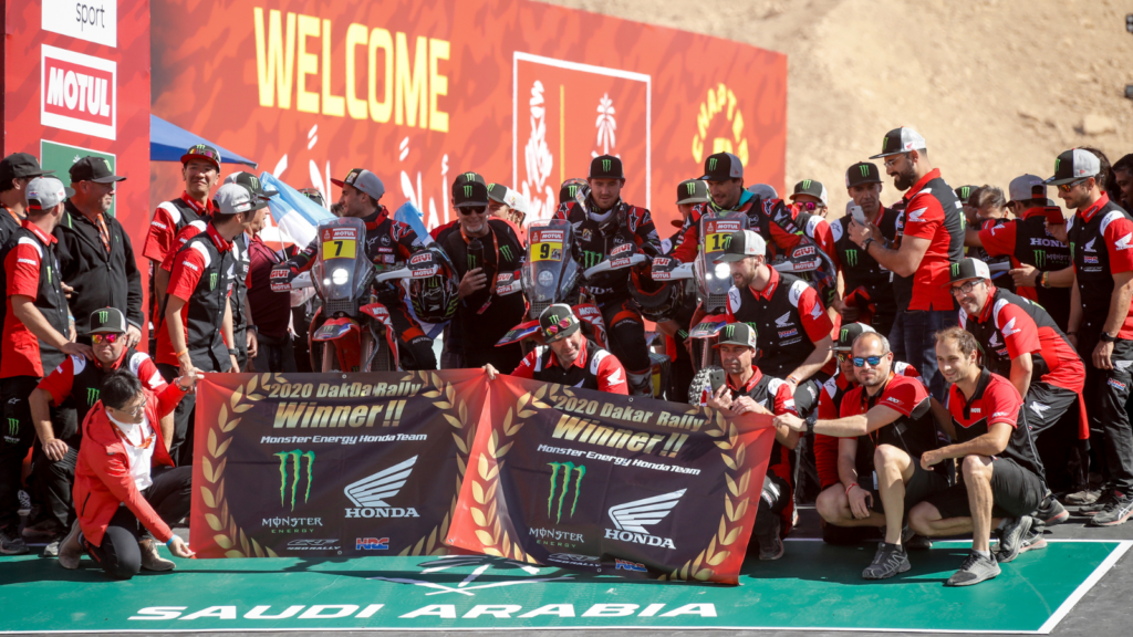 42nd Dakar Rally from Jeddah to Riyad, Riders of Honda celebrating the victory on the podium