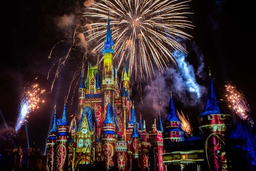Florida, Spectacular fireworks over Castle Orlando Disneyworld