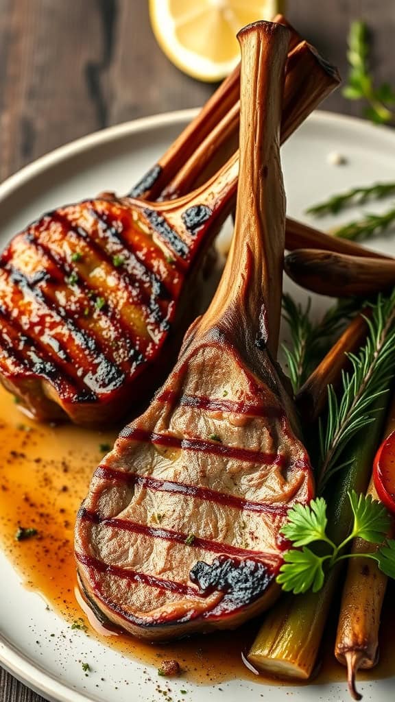 Grilled Irish lamb chops served with herbs and vegetables.