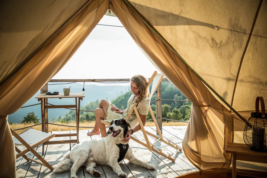 glamping or glamour camping with a dog