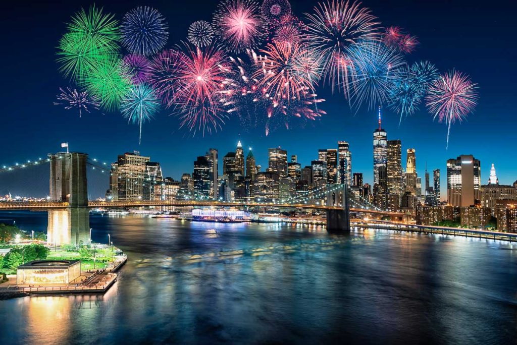 New York City, fireworks skyline holidays