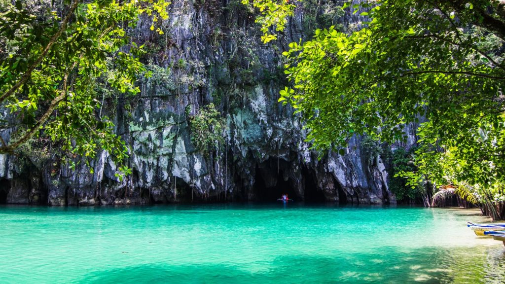 Beautiful lagoon, the beginning of the longest navigable underground river in the world, Puerto Princesa, Palawan, Philippines
