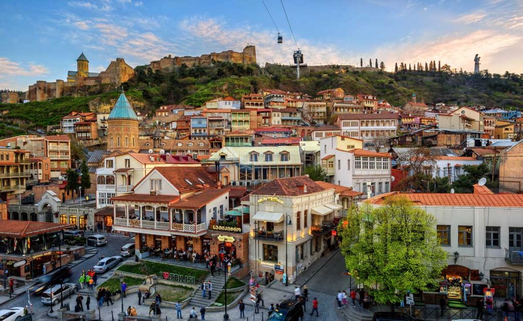 Tbilisi, Georgia - April 06: Tbilisi's Old Town main square Meidan attracts many locals and tourists with its shops and restaurants in Tbilisi, Georgia.